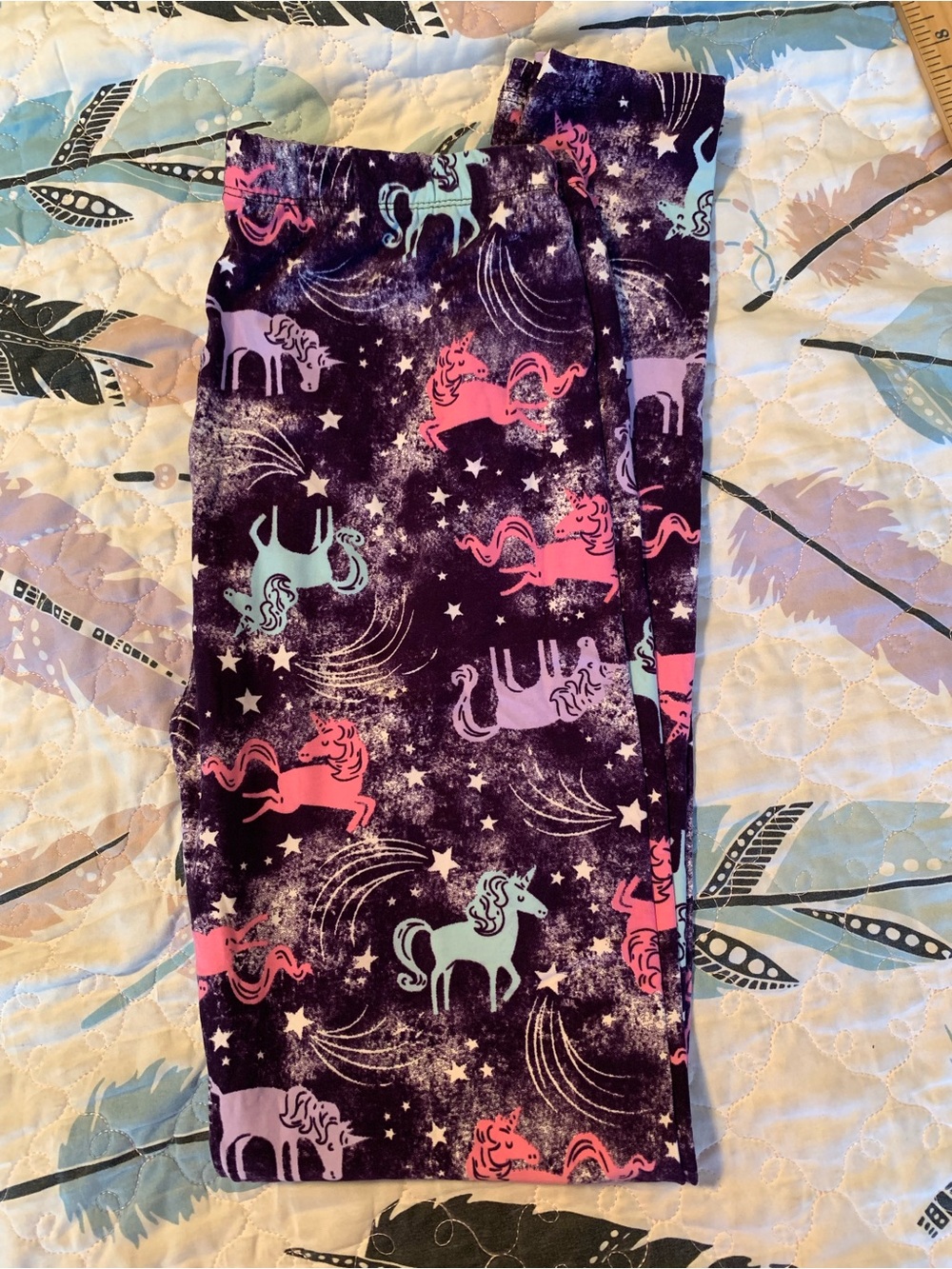 Women’s/junior’s Unicorn Print Leggings - Purple with Pink & Mint
